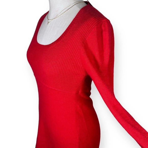 NEW $160 BCBGMAXAZRIA Wool Blend Red Dress Rhinestones Sheath Long Sleeve Medium - Picture 3 of 11